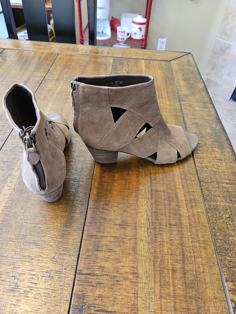 Franco Sarto Women's Taupe Upper Leather  Peep-Toe Cutout Ankle Booties